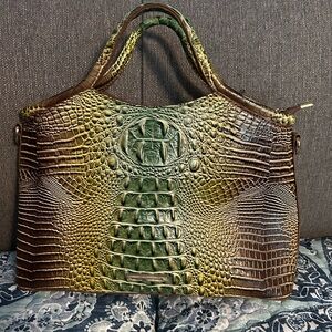 Elegant Green and Brown Crocodile-Embossed Women's Bag